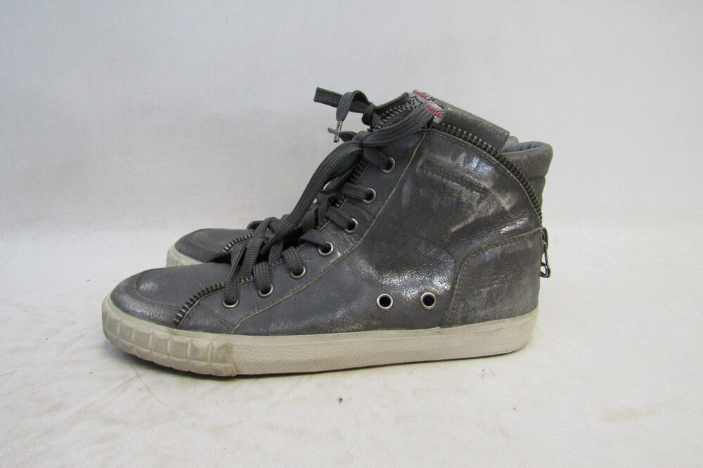 ASH Womens Size 39 EUR Gray Metallic Lace Up Zip Ankle Fashion Boots